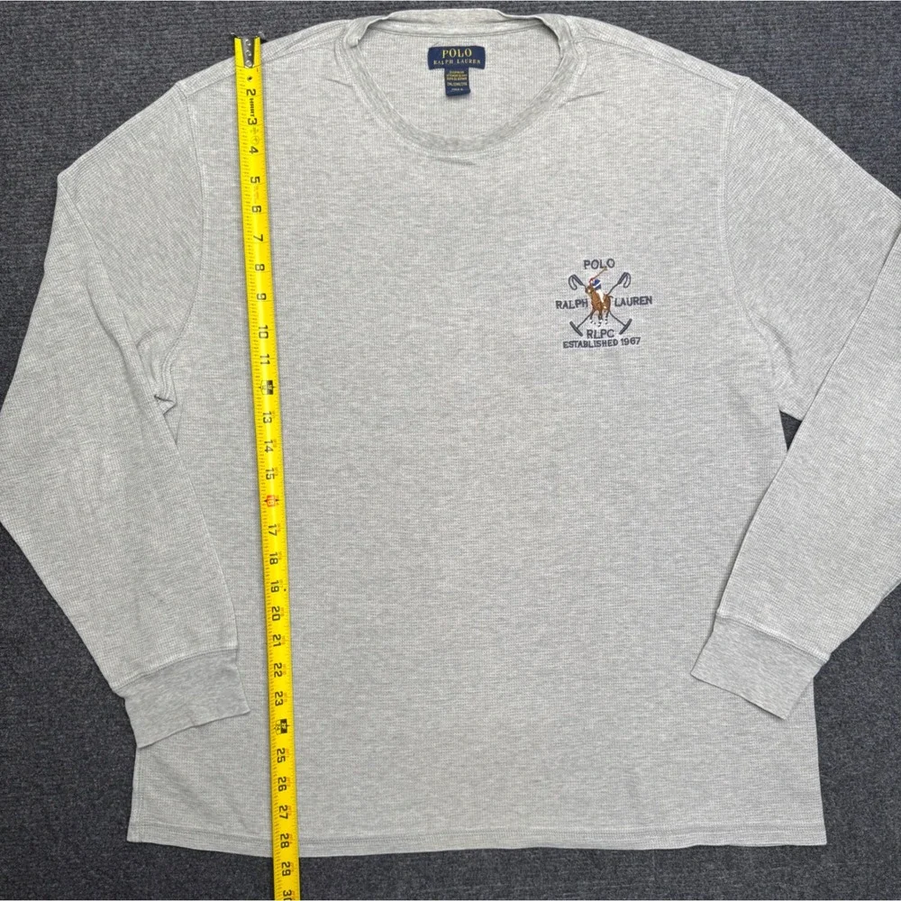 Polo Ralph Lauren Mens 2XL Grey Waffle Knit Long Sleeve Sleep Shirt RLPC Crest